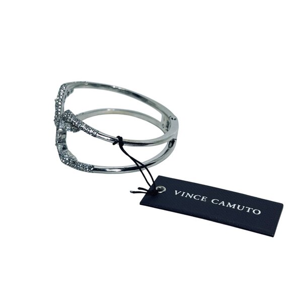 Vince Camuto Silver Tone Clear Crystal Hinged Cuff Bracelet (5947) - Picture 2 of 7